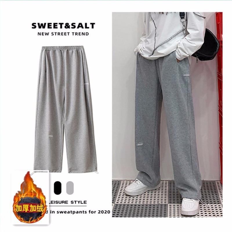 394-1#灰色加绒运动裤女秋冬宽松束脚裤子ins潮春秋季休闲卫裤