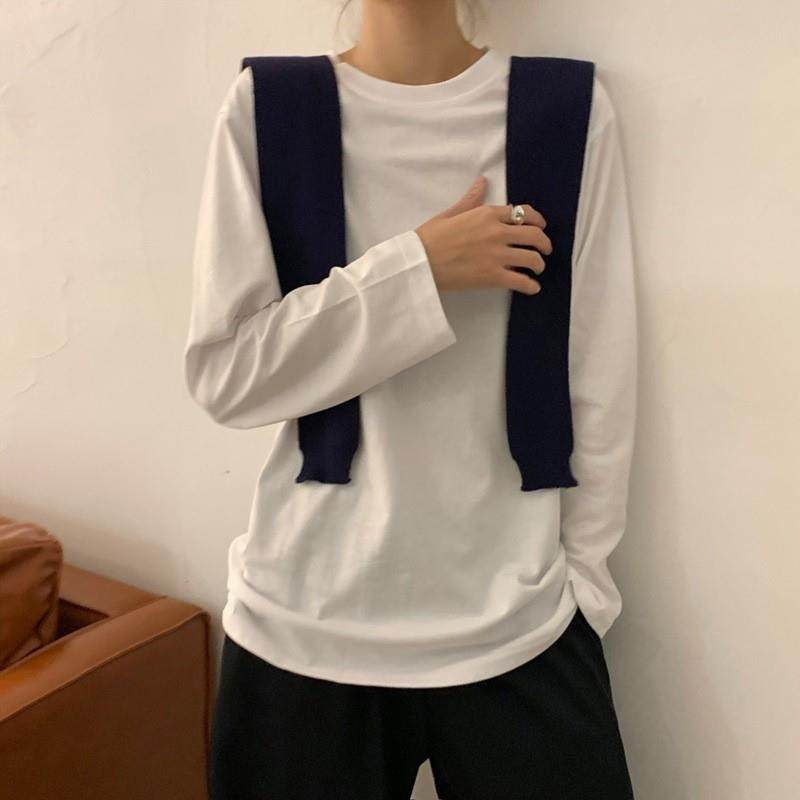 白色打底衫女秋季2025新款韩版女装洋气内搭纯色学生长袖t恤女潮