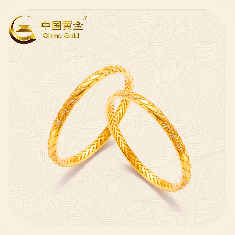 【金穗钻韵】中国黄金麦穗编织黄金手镯足金999岁岁平安简约大气