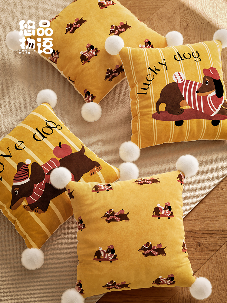 达克斯猎犬美国卡通氛围覆古枕头客厅沙发车枕腰枕新的可拆卸枕套