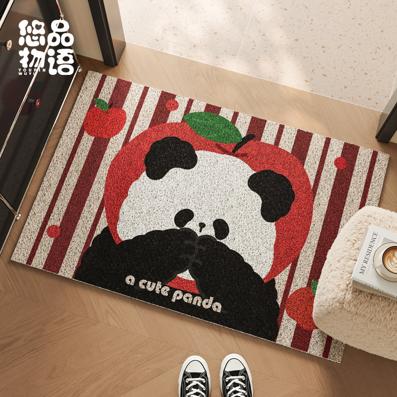 熊猫团子新年喜庆入户门垫地垫丝圈可裁剪玄关地毯家用进门口脚垫,居家布艺,入户地垫,淘宝优惠券,粉丝福利购,淘宝优惠卷
