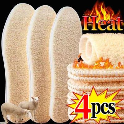 Natural Lamb Fleece Insoles Men Women Winter Keep Warm Insol