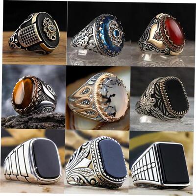 Retro Handmade Turkish Ring For Men Vintage Double Swords Bl