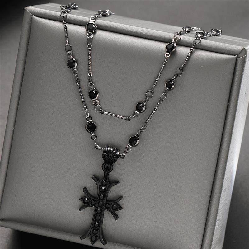 Cross necklace for men women十字架双层项炼时尚嘻哈男女饰品