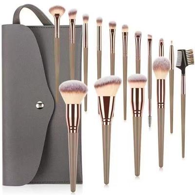 15pcs Champagne Gold Eyeshadow Blush Soft Makeup Brush Set