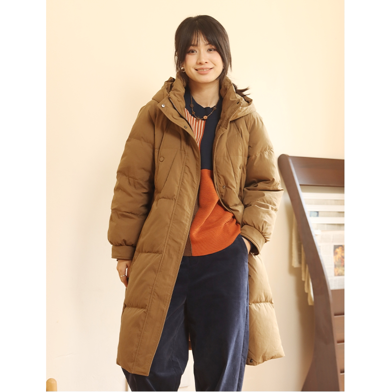 无色无味新款舒适百搭休闲宽松保暖加厚中长款连帽纯色羽绒服