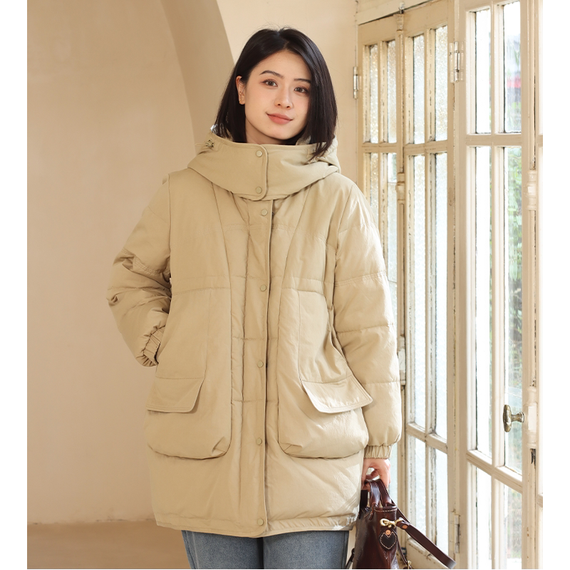 无色无味2024新款休闲简约工装风连帽保暖热销中长款羽绒服外套