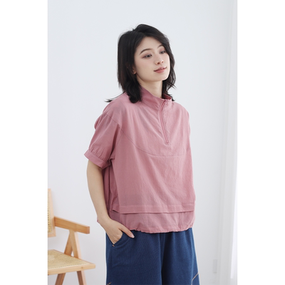 无色无味五分袖纯棉衬衫百搭拉链