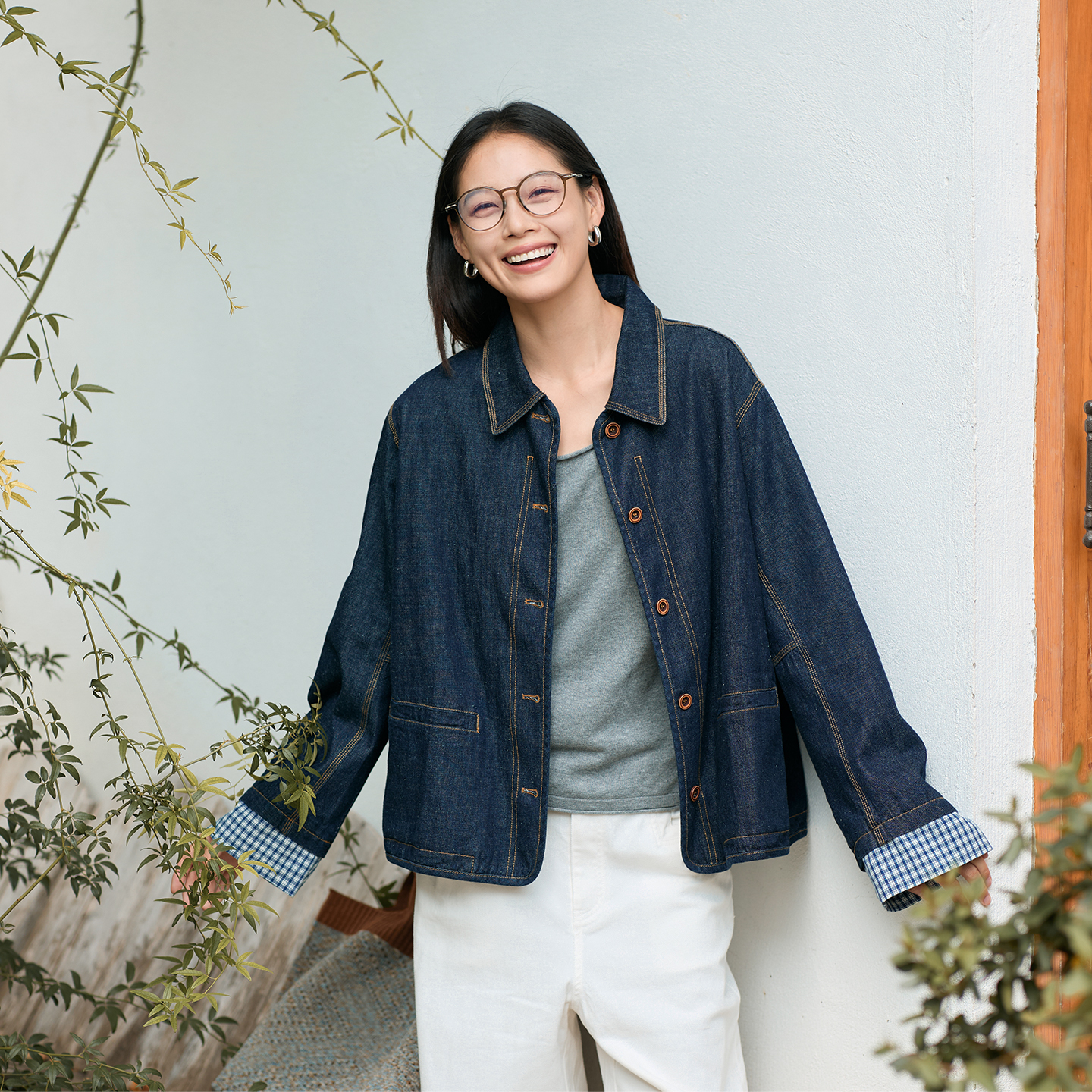 无色无味复古短款纯棉宽松外套女