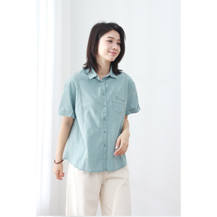衬衫 无色无味2025年夏季 衬衣舒适翻领短袖 纯棉女装 上衣 新款
