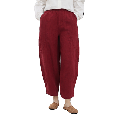 无色无味亚麻松紧腰哈伦裤女款