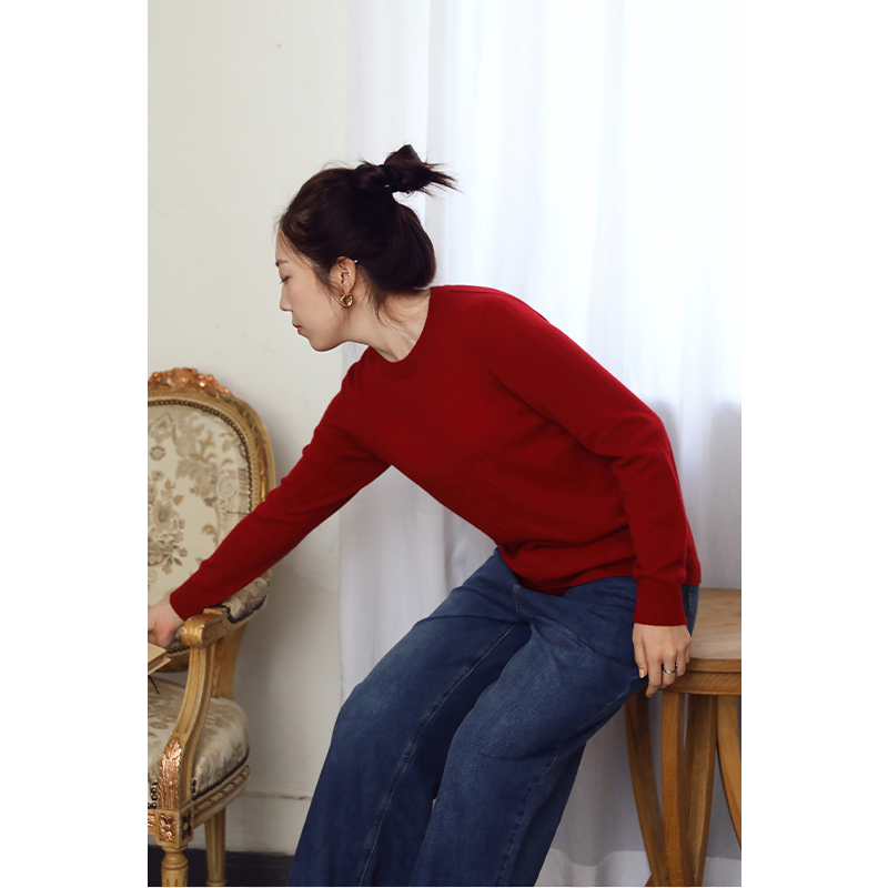 无色无味长袖内搭圆领山羊绒上衣