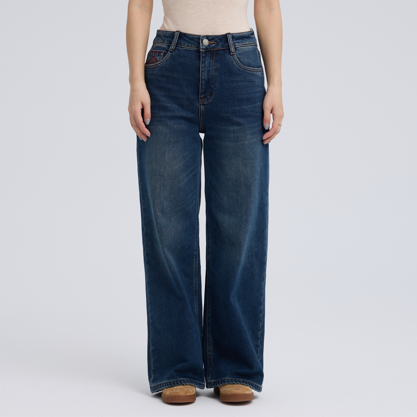 无色无味加绒加厚高腰阔腿牛仔裤