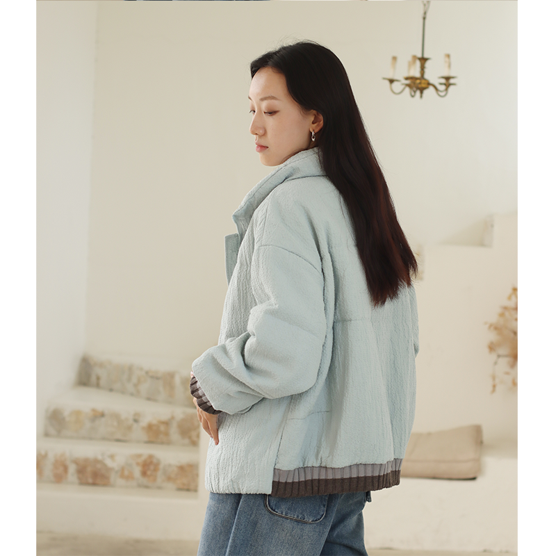 无色无味亚麻棉泡泡肌理感棉服