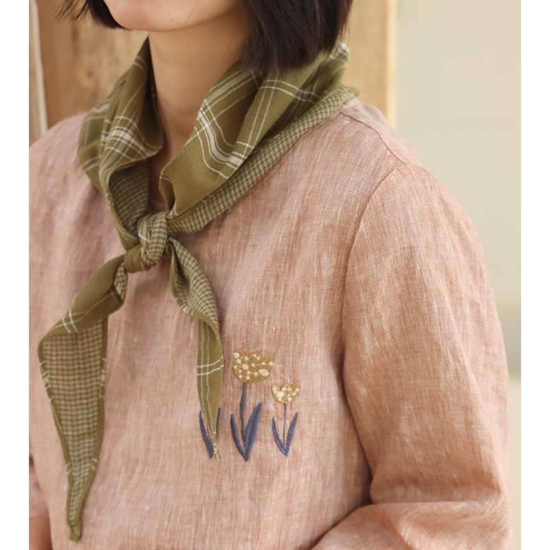 无色无味【黄房子】全棉双层棉布格子复古休闲三角小围巾护颈巾女