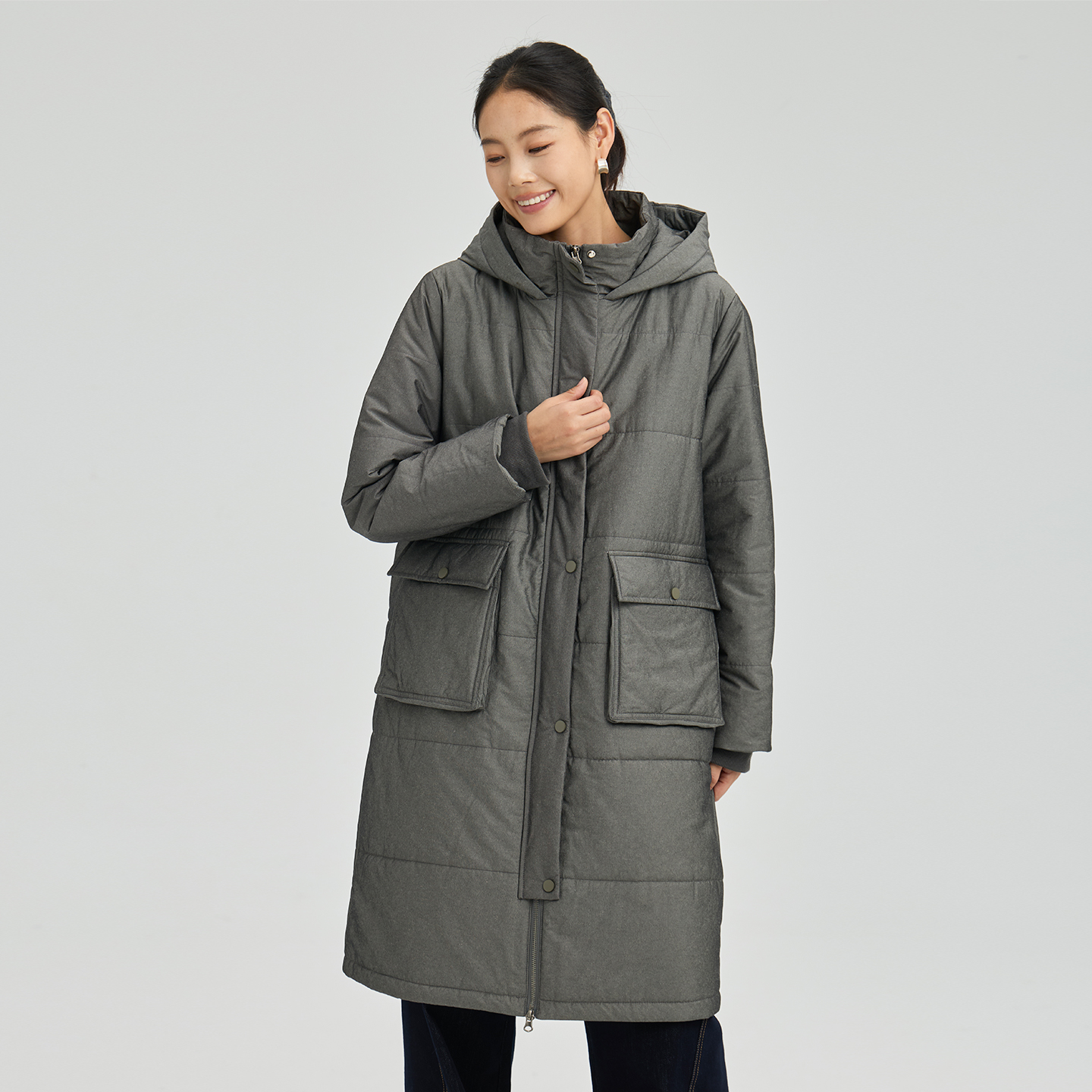 无色无味新款女士中长款遮胯棉服