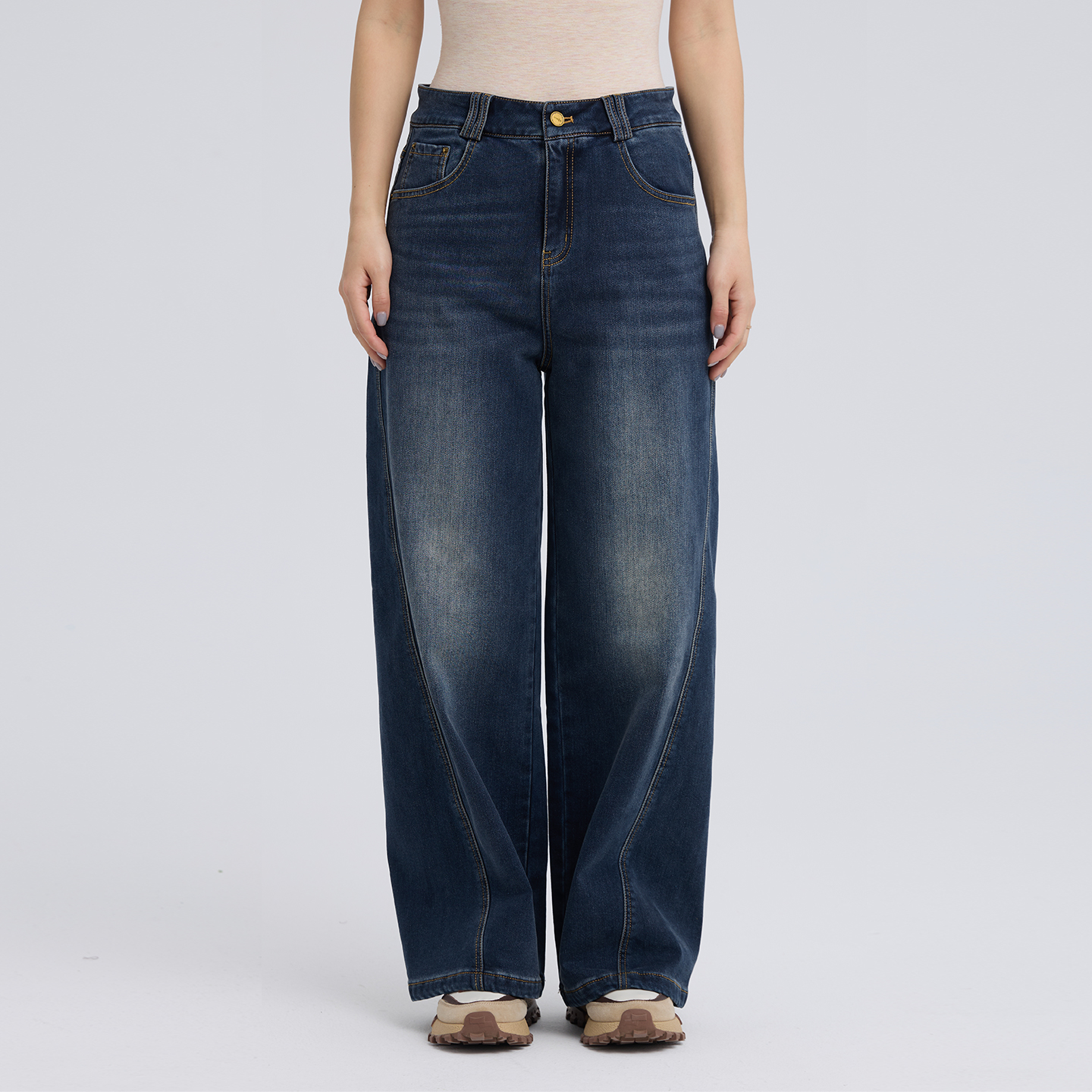 无色无味秋冬加绒牛仔裤2025新款女棉质弹力宽松高腰阔腿哈伦裤子