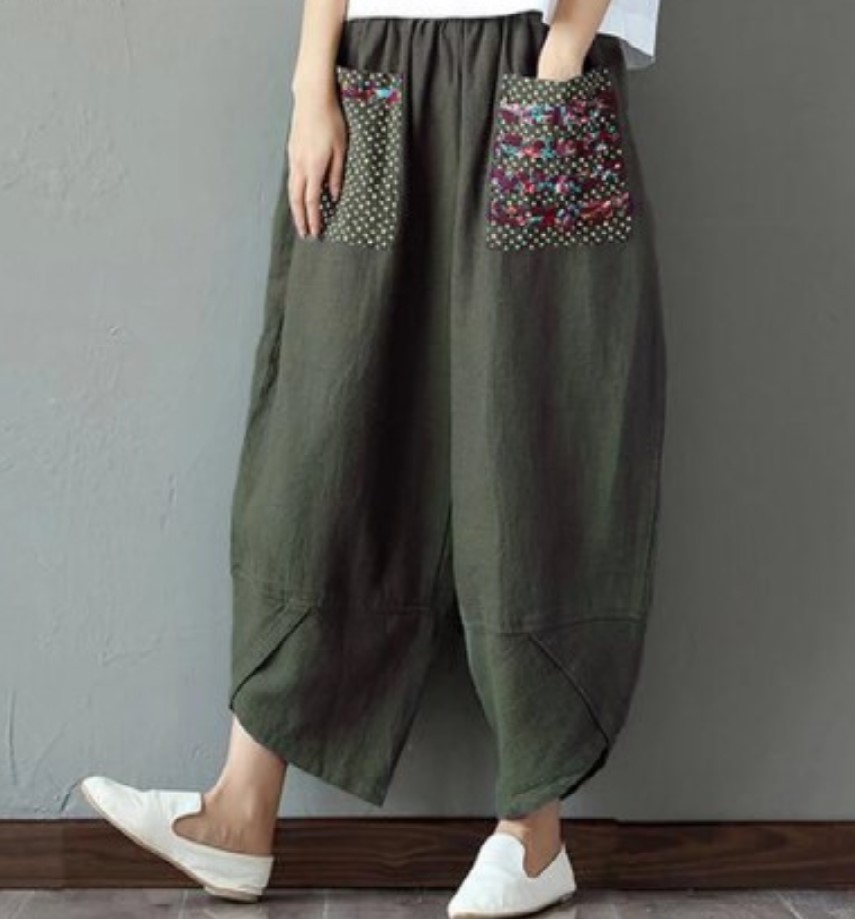 ethnic print panelled wide-leg pants民族风宽松印花拼接阔腿裤-封面