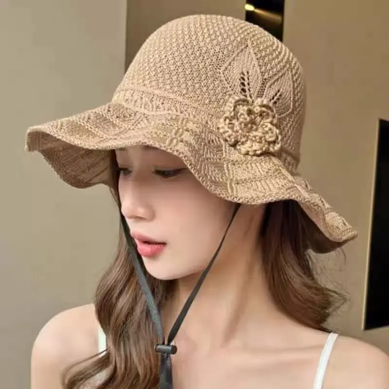 米可兒帽子新款帽子女夏季鏤空遮陽(yáng)漁夫帽戶外洋氣透氣防曬太陽(yáng)帽