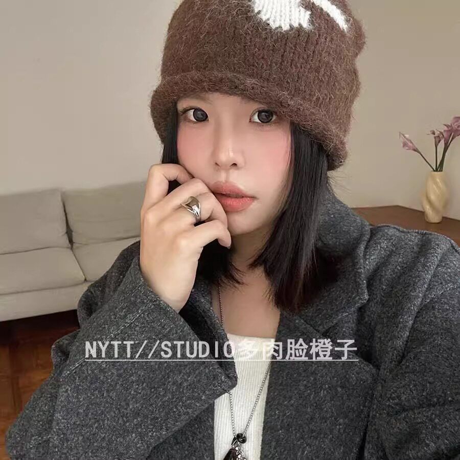 多肉脸【橙子家】54-62大头围韩系冷帽加厚加密堆堆帽针织帽护耳