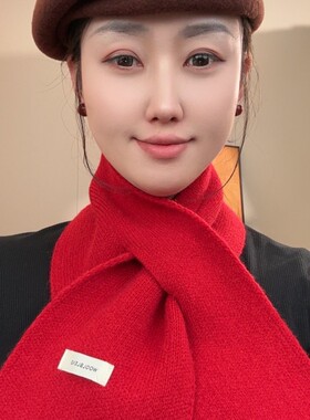 彤彤丝巾2025秋冬新款时尚针织短款绵羊毛围巾领纯色围巾加厚保暖