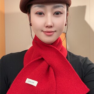 彤彤丝巾2025秋冬新款时尚针织短款绵羊毛围巾领纯色围巾加厚保暖