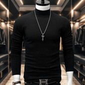 修身 B11男装 双面德绒T恤ins 半高领长袖 上衣男韩版 秋冬男士 打底衫