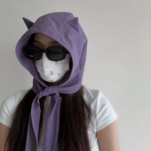 九九帽业晚意服配小恶魔绑带速干防晒遮阳帽薄款护耳头巾帽子出游