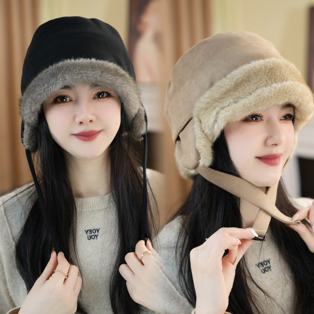 小敏严选渔夫帽雷锋帽盆帽秋冬女冬季帽子保暖帽加绒骑车麂皮绒帽