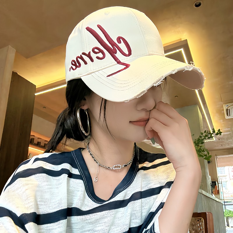 YO桔子服饰字母刺绣黑色棒球帽女夏季百搭宽帽檐鸭舌帽大头围帽子