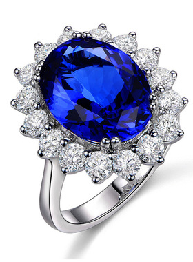 戴妃款蓝宝石戒指女欧美