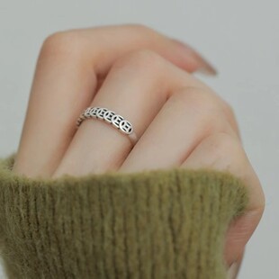 S925纯银钱多多招财戒指ins潮小众设计覆古铜钱开口可调节食指戒