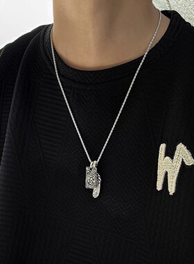 复古鹰翎唐草纹项链潮男