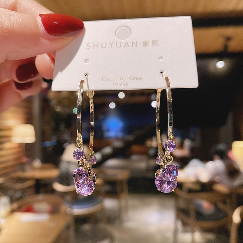 爆闪耀圈圈水晶耳环女复古简约圆圈耳坠法式网红气质耳饰个性耳圈