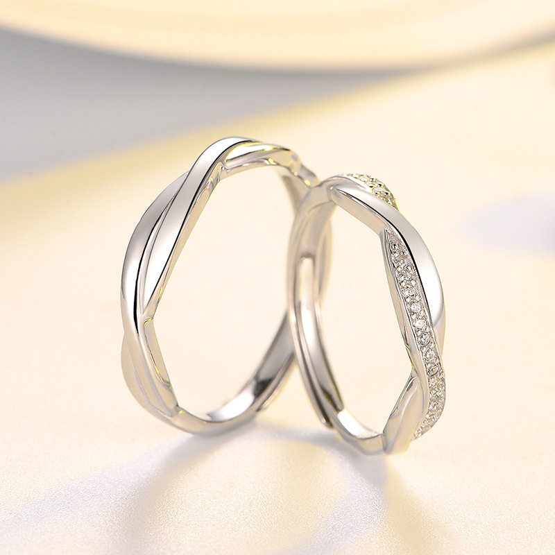 爱的交织情侣戒指S925开口可调节情侣款对戒小众设计情人节礼物