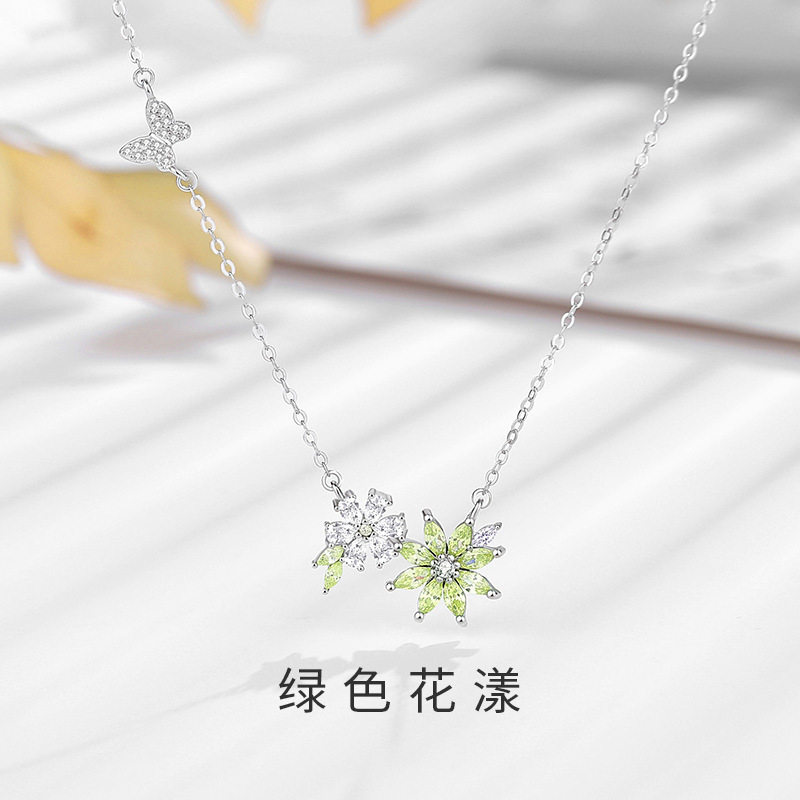 森系绿色花漾项链女甜美小清新