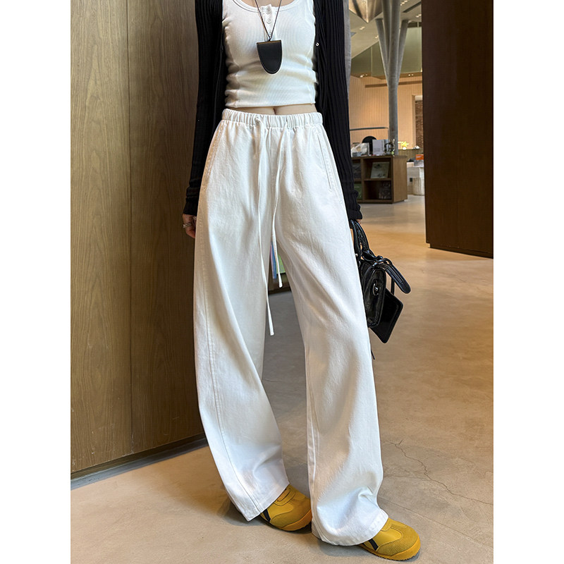 白色工装阔腿裤女2026春秋新款水洗棉宽松直筒裤休闲香蕉裤弯刀裤