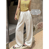 白色100亚麻裤 呼吸透气休闲阔腿裤 女2025夏季 轻薄松弛老钱直筒裤