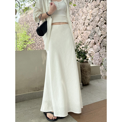 白色天丝亚麻半身裙女2026夏季薄款莱赛尔老钱显瘦A字鱼尾中长裙