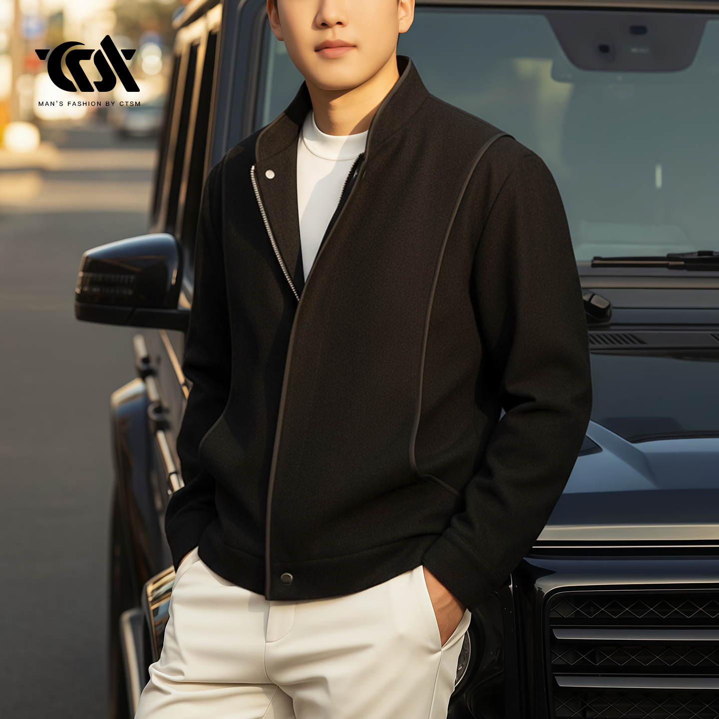 轻奢极简风黑色羊毛短款呢外套男秋冬商务休闲立领羊绒高级感夹克