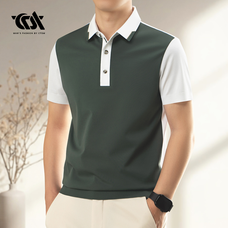 男士高端针织翻领短袖T恤丝光棉纯棉商务休闲POLO衫2025男装新款