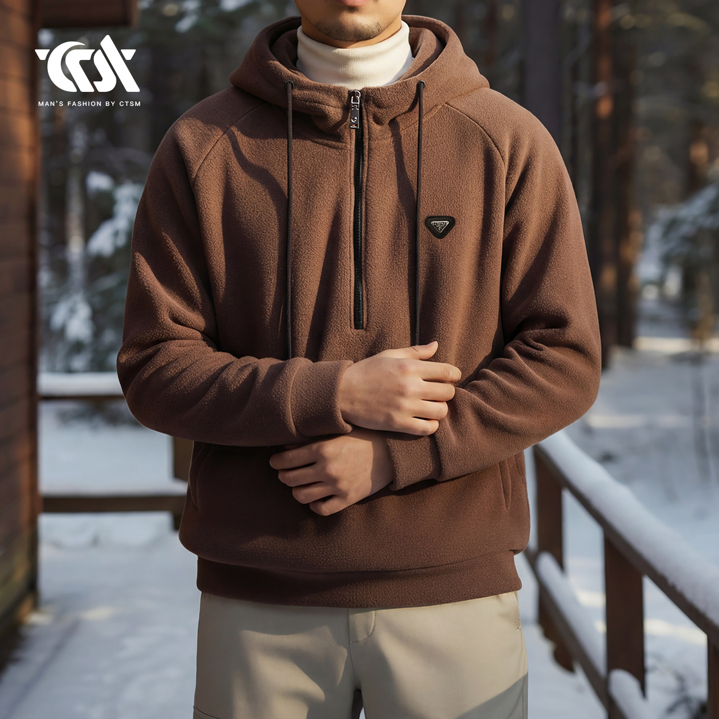 秋冬季男士连帽摇粒绒卫衣加绒保暖宽松上衣加厚休闲外套2025新款