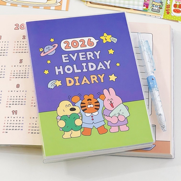 2026韩系可爱卡通彩页日程本高颜值ins治愈计划手账本学生日记本