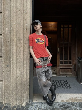 CAXx 双腰豹纹黑牛拼接数码印短裤Double waist patchwork shorts