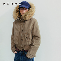 VERMO 复古经典利落剪裁 勾勒比例短款毛领做旧工装抗风派克外套