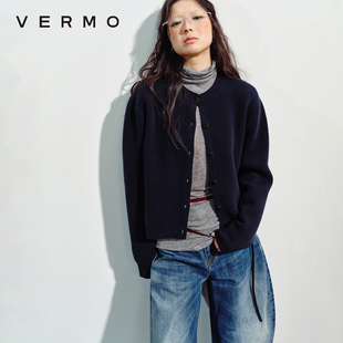 午夜蓝舒适有型羊毛针织开衫 VERMO 经典 立体肩形 外套 精裁经典