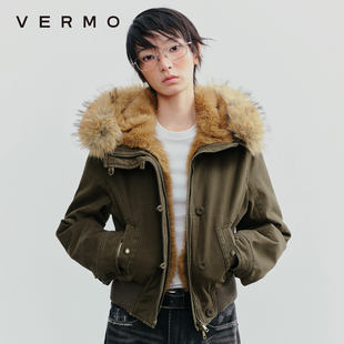 复古经典 毛领做旧派克工装 利落剪裁 修身 外套 勾勒比例短款 VERMO