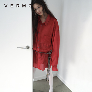 新 轻薄好穿 红色苎麻衬衫 领子 宽松衬衣 可以保持有形 VERMO