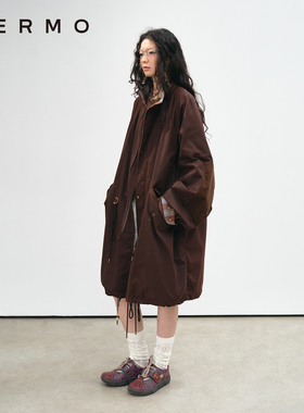 VERMO 记录使用痕迹 复古红咖摩卡 油蜡拼接工装派克风衣外套