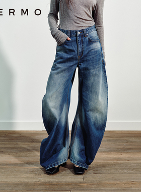 VERMO 经典平裁 旋转扭裁茧形廓形 复古做旧水洗宽松牛仔裤